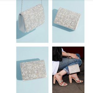DAVID'S BRIDAL iridescent crystal embellished crossbody clutch, Silver